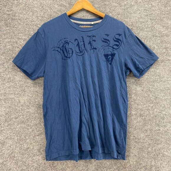 5/$45  Guess T-Shirt Men L Large Blue Crew Neck Short Sleeve Pullover - Picture 1 of 10